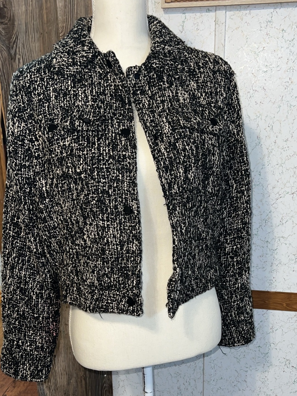 Jason Wu Black & White Boucle Tweed Cropped Jacket Size xs/2